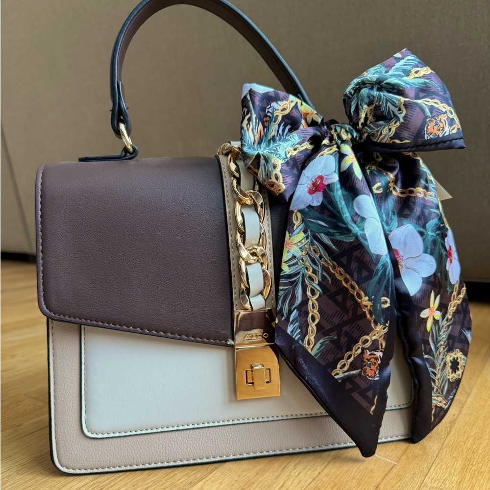 ALDO top handle with chain and non- removable scarf